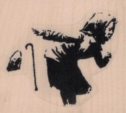 Banksy Hooded Boy Running Away And Ditching Cane 1 3/4 X 1 1/2