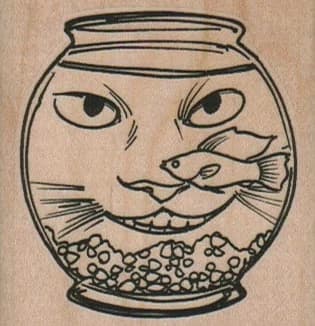 Cat And Fishbowl 2 1/4 X 2 1/4