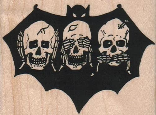 Hear, See, Speak No Evil Skulls In Bat 3 1/2 X 2 1/2