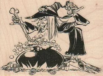 Witch Stirring Cauldron With Bone 3 1/2 X 2 1/2