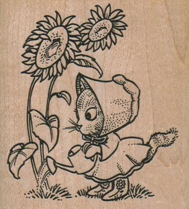 Cat Watering Sunflowers 2 3/4 X 3