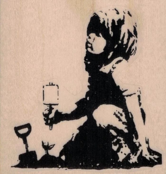 Banksy Boy Planting 2 1/2 X 2 1/2