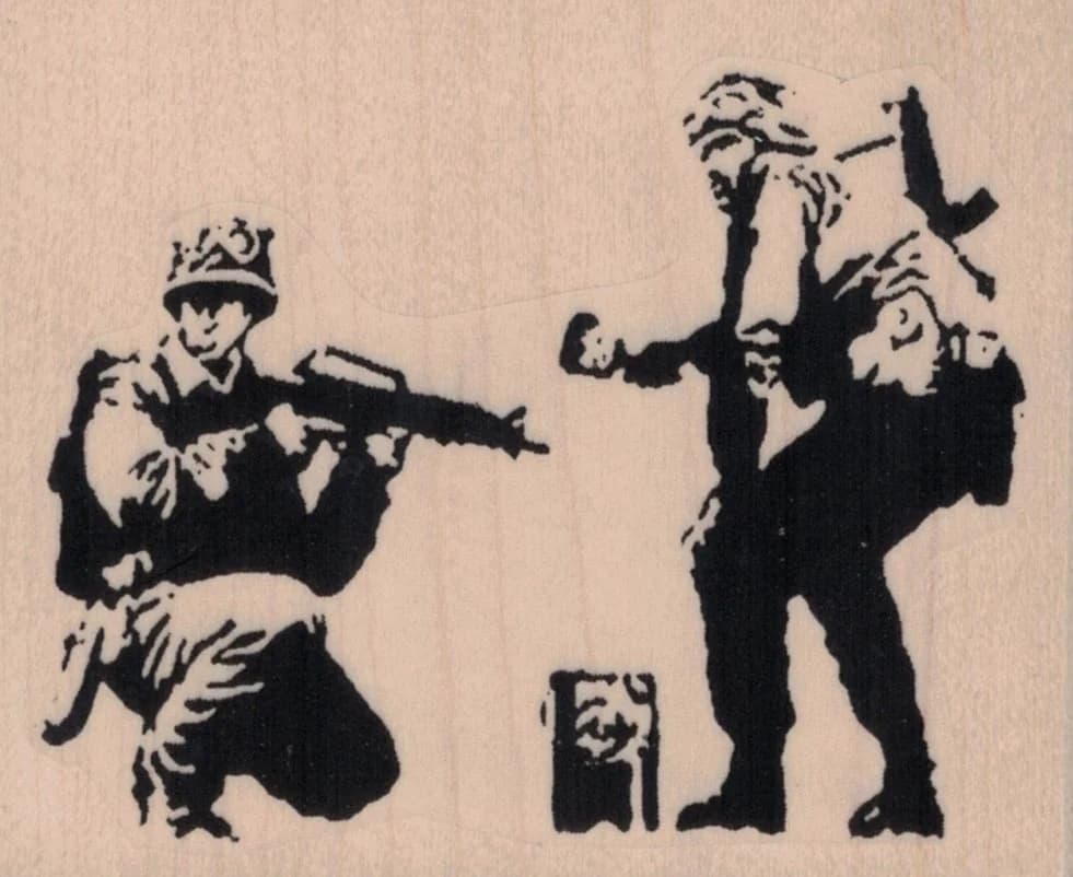 Banksy Soldiers Painting 3 1/2 X 2 3/4