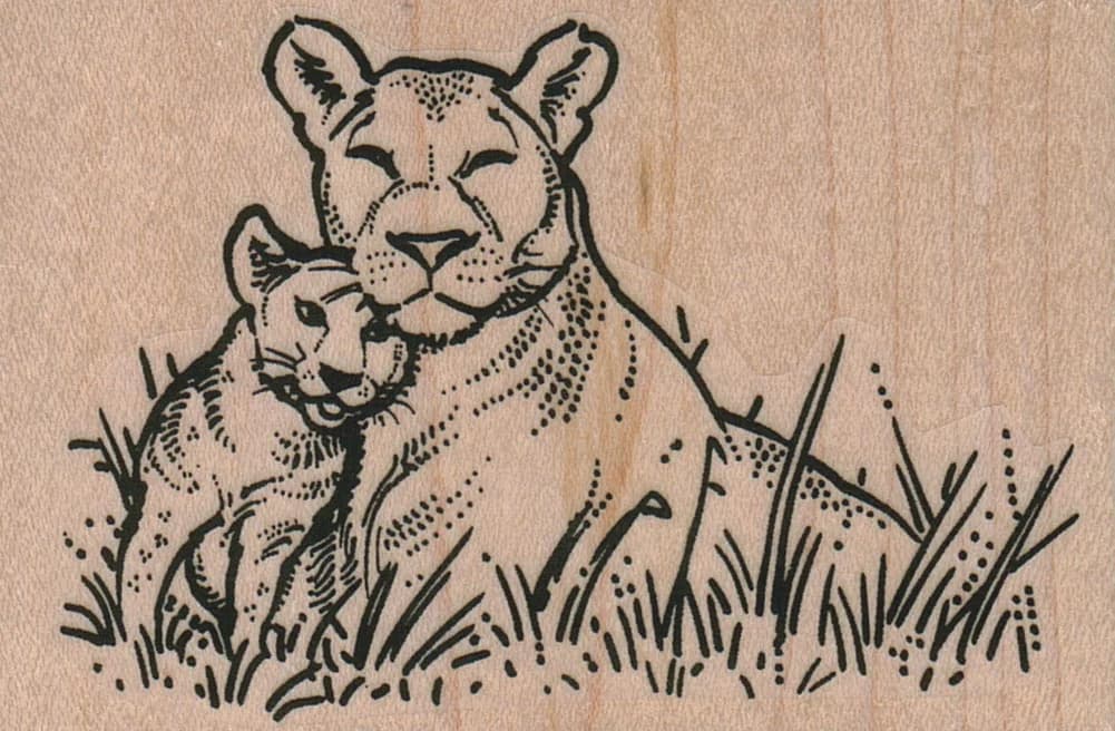 Mother Lion And Cub 3 1/2 X 2 1/4