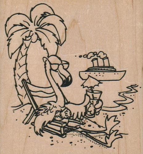 Flamingo On Beach 3 1/4 X 3 1/2