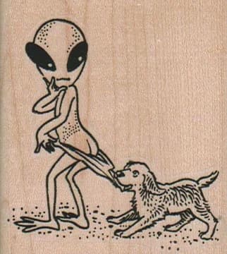 Dog Pulling Alien Bathing Suit 2 1/4 X 2 1/2