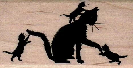 Cat With Kittens Silhouette 1 3/4 X 3 1/4