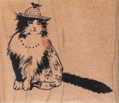 Cat With Bird On Hat 3 X 2 1/2