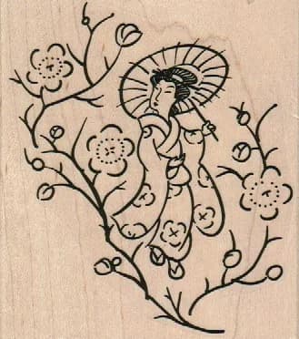 Geisha In Blossoms 3 1/2 X 3 3/4