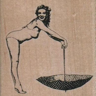 Umbrella Pinup Lady 2 3/4 X 2 3/4