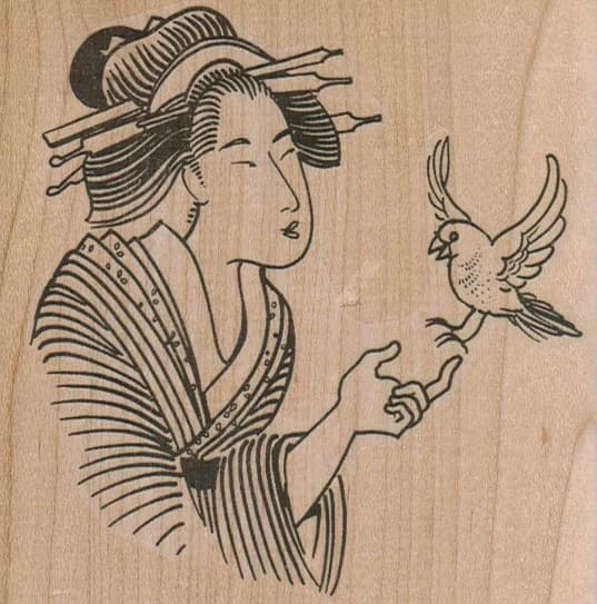 Geisha With Bird 3 3/4 X 3 3/4