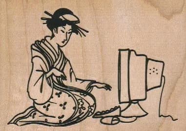 Geisha With Computer 4 X 2 3/4