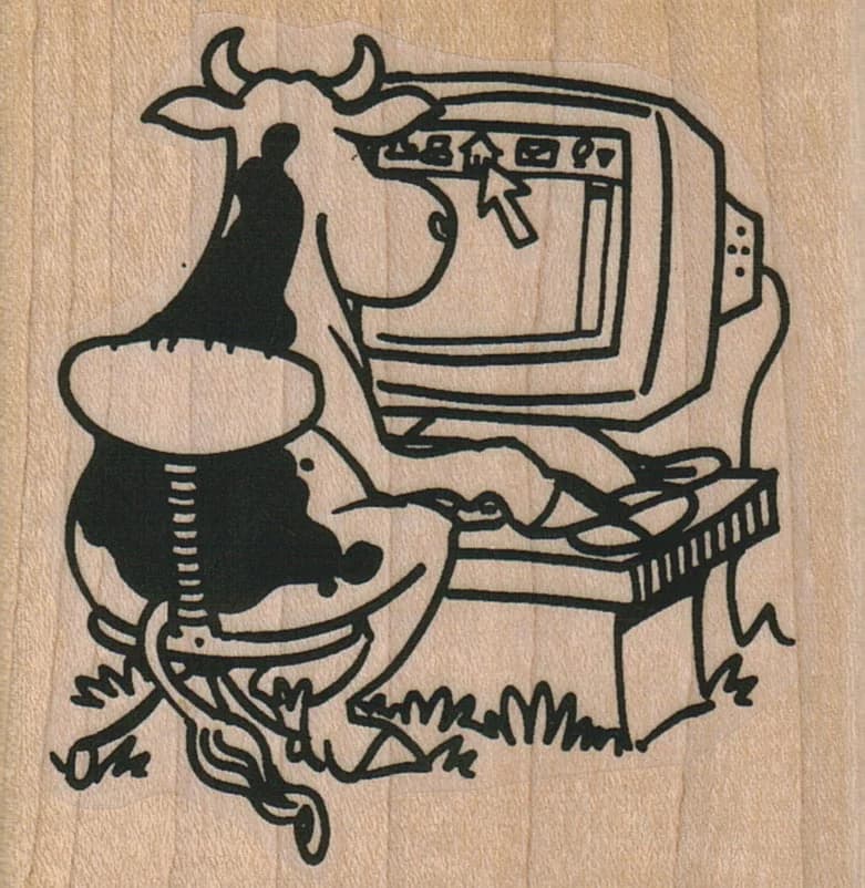 Cow At Computer 2 3/4 X 2 3/4