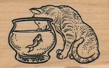 Cat Inspecting Fish Bowl 1 3/4 X 2 1/2