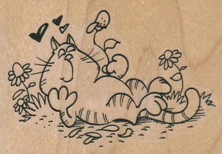 Cat In Flowers 3 1/4 X 2 1/4