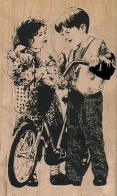 Boy & Girl With Bike 2 3/4 X 4 1/2