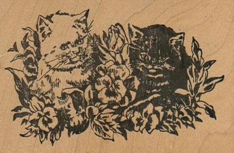 Kittens In Pansies 3 1/4 X 2 1/4
