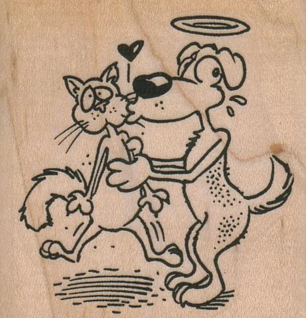 Angel Dog Kissing Cat 2 1/4 X 2 1/4