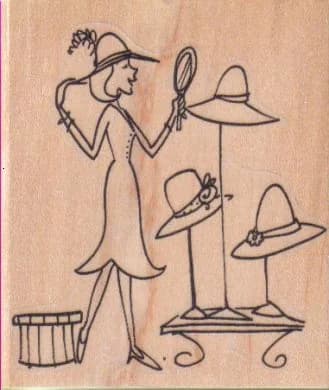 Lady Trying On Hats 2 3/4 X 3