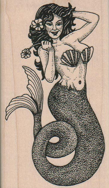 Mermaid With Flower 2 1/2 x 4 1/4