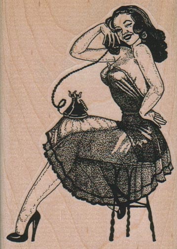 Pin Up Girl On Phone 2 1/2 x 3 1/2