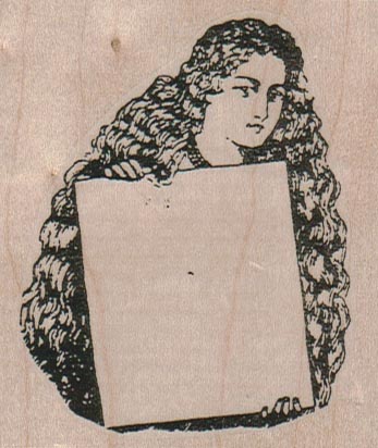Long Haired Lady Holding Sign 2 1/2 x 2 3/4
