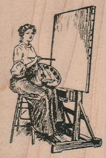 Lady Painting At Easel 2 1/2 x 3 1/2