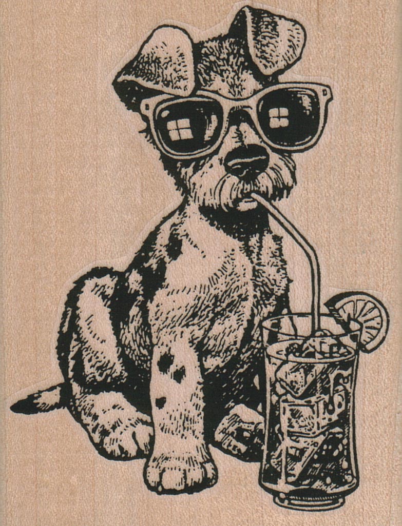 Sunglasses Terrier Drinking Iced Tea/Lemonade 2 3/4 x 3 1/2