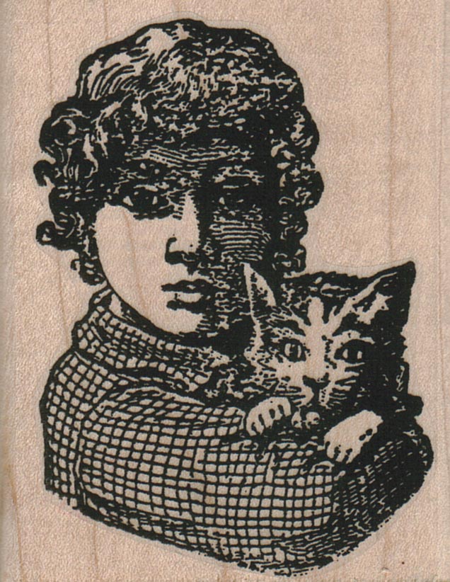 Girl With Cat 2 1/4 x 2 3/4