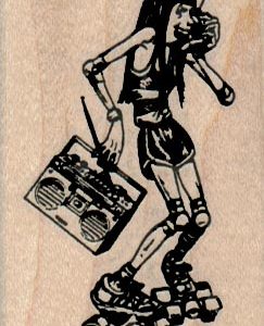 RollerSkating Girl With BoomBox 1 3/4 x 2 1/2-0