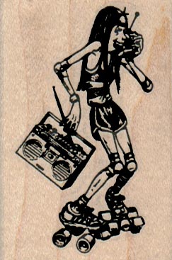 RollerSkating Girl With BoomBox 1 3/4 x 2 1/2