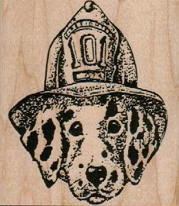 Fire Dalmatian Dog In Hat 2 3/4 x 3 1/4