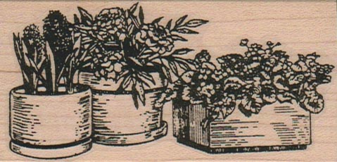 Three Planters Of Flowers 1 3/4 x 3 1/4