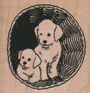Two Dogs In Basket 2 1/4 x 2 1/4