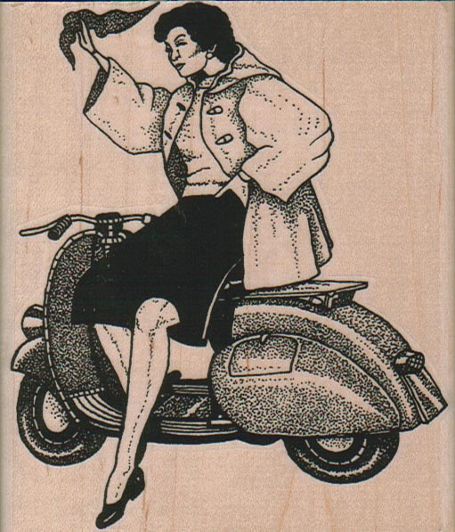 Lady On Motor Scooter 3 1/2 x 4