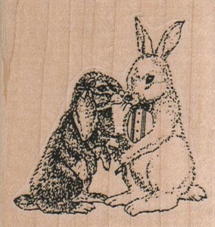 Two Bunnies With Easter Egg 2 1/4 x 2 1/4