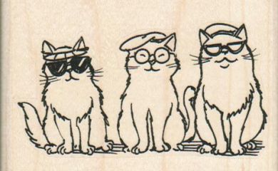 Three Cats In Glasses 3 1/4 x 2