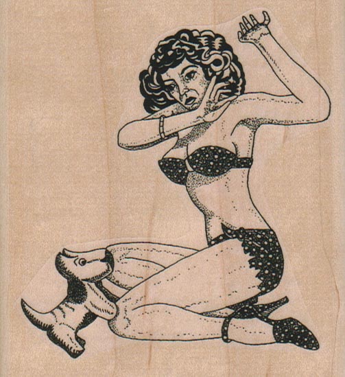 PinUp Girl Hands Up From Dog 3 1/2 x 3 3/4