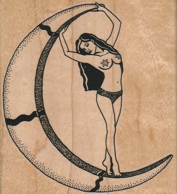 Bikini Lady On Half Moon 4 x 4 1/4