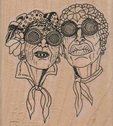 Two Ladies In Goggles 2 3/4 x 3