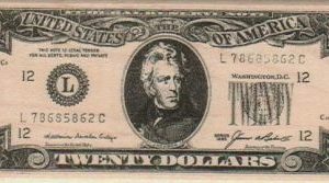 Twenty Dollar Bill/Large 2 x 4 1/4-0