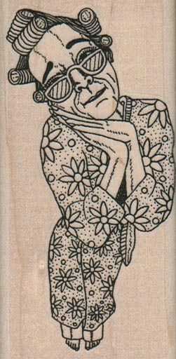 Daydreaming Lady In Curlers 1 3/4 x 3 1/2