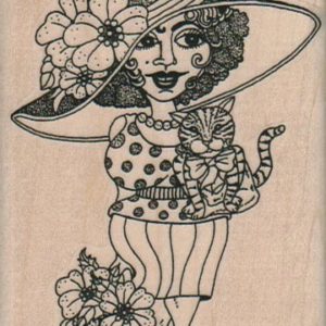 Red Hat Lady With Cat And Flowers 2 1/2 x 3 1/2-0