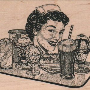 Waitress With Ice Cream Treats 4 1/4 x 5 1/4-0