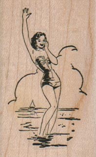 SwimSuit Lady Waving In Water 1 1/2 x 2 1/4