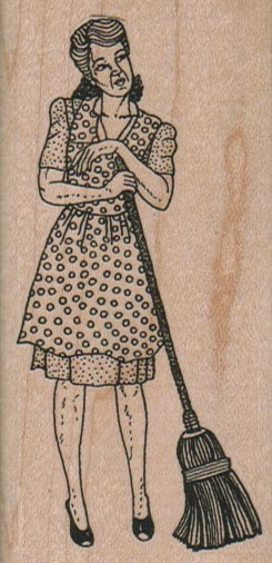 Fifties Housewife With Broom 1 3/4 x 3 1/2