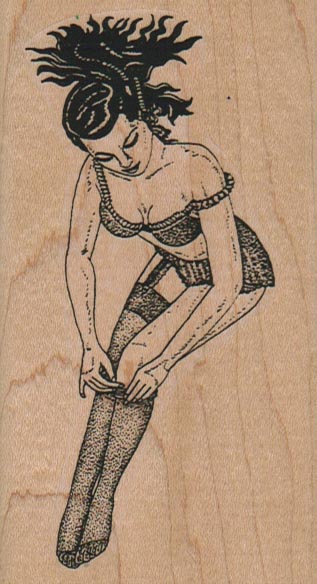 PinUp Girl Putting On Nylon Stocking 2 1/4 x 4