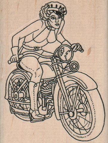Lady Riding Motorcycle 2 1/2 x 3 1/4
