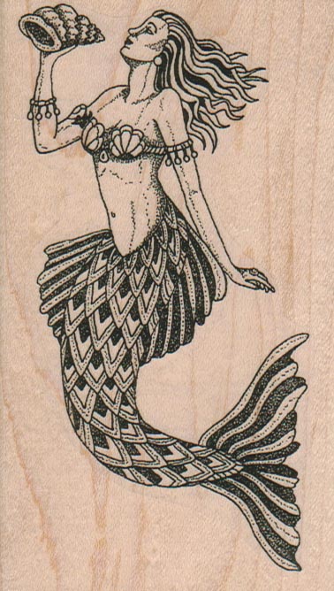 Mermaid With Conch Shell 2 1/2 x 4 1/2