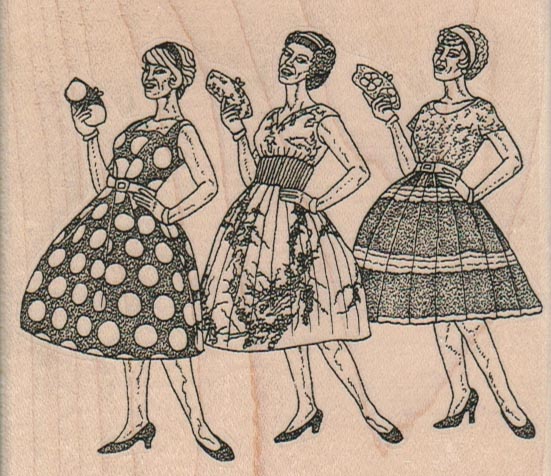 Trio Of Ladies With Purses 3 3/4 x 3 1/4